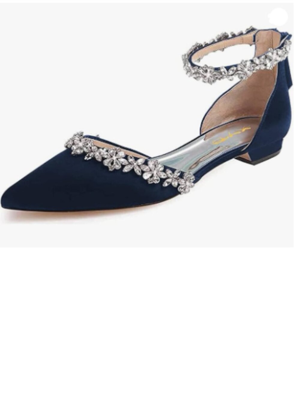 XYD Navy Pointed Toe D'Orsay Wedding Flat Sparkly Rhinestones Ankle Strap Sandal
